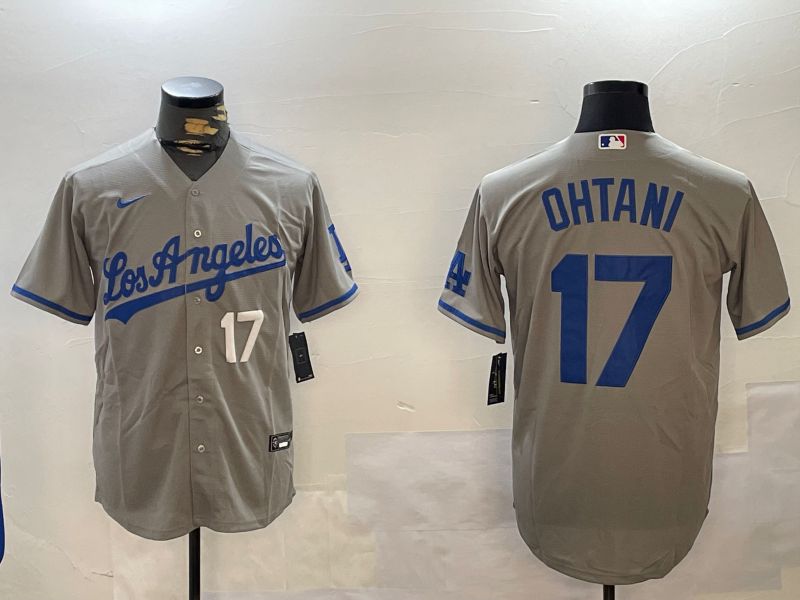 Men Los Angeles Dodgers 17 Ohtani Grey Game 2024 Nike MLB Jersey style 12162
